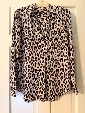 Ann Taylor Leopard Print Blouse in Cream, Black, Tan